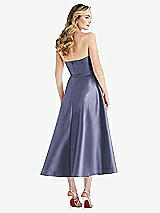 Rear View Thumbnail - French Blue Strapless Bow-Waist Full Skirt Satin Midi Dress