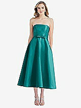 Front View Thumbnail - Jade Strapless Bow-Waist Full Skirt Satin Midi Dress