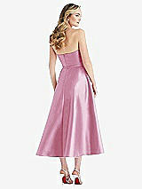 Rear View Thumbnail - Powder Pink Strapless Bow-Waist Full Skirt Satin Midi Dress