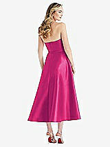 Rear View Thumbnail - Think Pink Strapless Bow-Waist Full Skirt Satin Midi Dress
