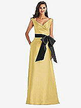 Front View Thumbnail - Maize & Black Off-the-Shoulder Bow-Waist Maxi Dress with Pockets