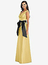Side View Thumbnail - Maize & Black Off-the-Shoulder Bow-Waist Maxi Dress with Pockets