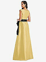 Rear View Thumbnail - Maize & Black Off-the-Shoulder Bow-Waist Maxi Dress with Pockets