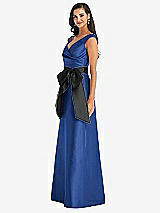 Side View Thumbnail - Classic Blue & Black Off-the-Shoulder Bow-Waist Maxi Dress with Pockets