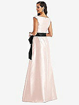 Rear View Thumbnail - Blush & Black Off-the-Shoulder Bow-Waist Maxi Dress with Pockets