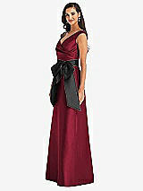 Side View Thumbnail - Burgundy & Black Off-the-Shoulder Bow-Waist Maxi Dress with Pockets