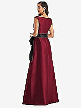 Rear View Thumbnail - Burgundy & Black Off-the-Shoulder Bow-Waist Maxi Dress with Pockets