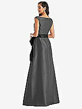 Rear View Thumbnail - Gunmetal & Black Off-the-Shoulder Bow-Waist Maxi Dress with Pockets