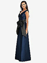 Side View Thumbnail - Midnight Navy & Black Off-the-Shoulder Bow-Waist Maxi Dress with Pockets