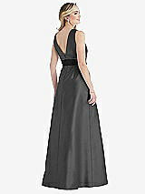 Rear View Thumbnail - Pewter & Black High-Neck Bow-Waist Maxi Dress with Pockets
