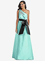 Front View Thumbnail - Coastal & Black One-Shoulder Bow-Waist Maxi Dress with Pockets
