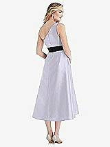 Rear View Thumbnail - Silver Dove & Black One-Shoulder Bow-Waist Midi Dress with Pockets