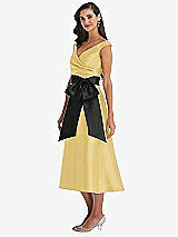 Side View Thumbnail - Maize & Black Off-the-Shoulder Bow-Waist Midi Dress with Pockets