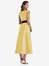 Rear View Thumbnail - Maize & Black Off-the-Shoulder Bow-Waist Midi Dress with Pockets