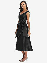 Side View Thumbnail - Black & Black Off-the-Shoulder Bow-Waist Midi Dress with Pockets