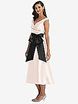 Side View Thumbnail - Blush & Black Off-the-Shoulder Bow-Waist Midi Dress with Pockets
