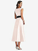 Rear View Thumbnail - Blush & Black Off-the-Shoulder Bow-Waist Midi Dress with Pockets