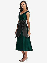 Side View Thumbnail - Evergreen & Black Off-the-Shoulder Bow-Waist Midi Dress with Pockets