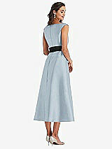 Rear View Thumbnail - Mist & Black Off-the-Shoulder Bow-Waist Midi Dress with Pockets
