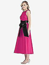Side View Thumbnail - Think Pink & Black High-Neck Bow-Waist Midi Dress with Pockets