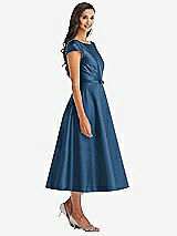 Front View Thumbnail - Dusk Blue Puff Sleeve Bow-Waist Full Skirt Satin Midi Dress