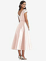 Rear View Thumbnail - Blush Puff Sleeve Bow-Waist Full Skirt Satin Midi Dress