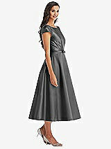 Front View Thumbnail - Gunmetal Puff Sleeve Bow-Waist Full Skirt Satin Midi Dress