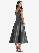 Rear View Thumbnail - Gunmetal Puff Sleeve Bow-Waist Full Skirt Satin Midi Dress