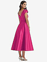 Rear View Thumbnail - Think Pink Puff Sleeve Bow-Waist Full Skirt Satin Midi Dress