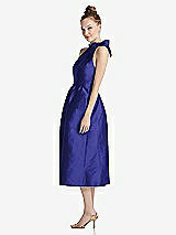 Side View Thumbnail - Electric Blue Bowed High-Neck Full Skirt Midi Dress with Pockets