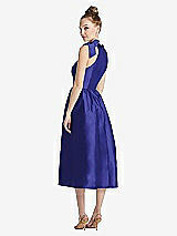Rear View Thumbnail - Electric Blue Bowed High-Neck Full Skirt Midi Dress with Pockets