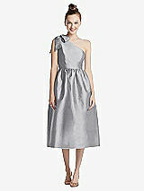 Side View Thumbnail - French Gray Bowed One-Shoulder Full Skirt Midi Dress with Pockets