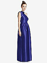 Side View Thumbnail - Electric Blue Bowed One-Shoulder Full Skirt Maxi Dress with Pockets