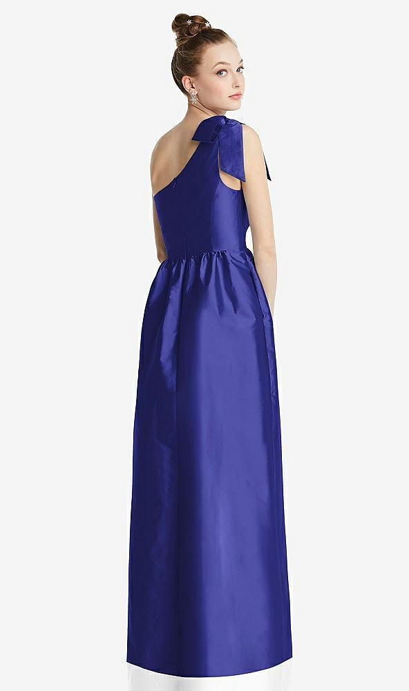 Back View - Electric Blue Bowed One-Shoulder Full Skirt Maxi Dress with Pockets