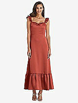 Front View Thumbnail - Amber Sunset Ruffled Convertible Sleeve Midi Dress
