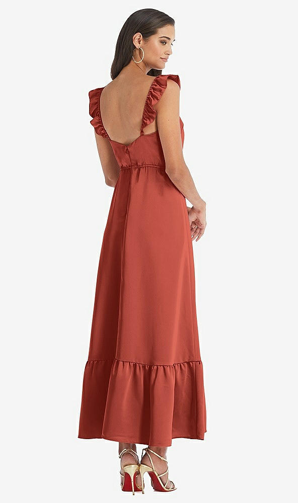 Back View - Amber Sunset Ruffled Convertible Sleeve Midi Dress