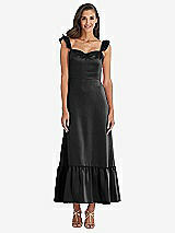Front View Thumbnail - Black Ruffled Convertible Sleeve Midi Dress