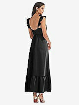 Rear View Thumbnail - Black Ruffled Convertible Sleeve Midi Dress