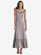 Front View Thumbnail - Cashmere Gray Ruffled Convertible Sleeve Midi Dress
