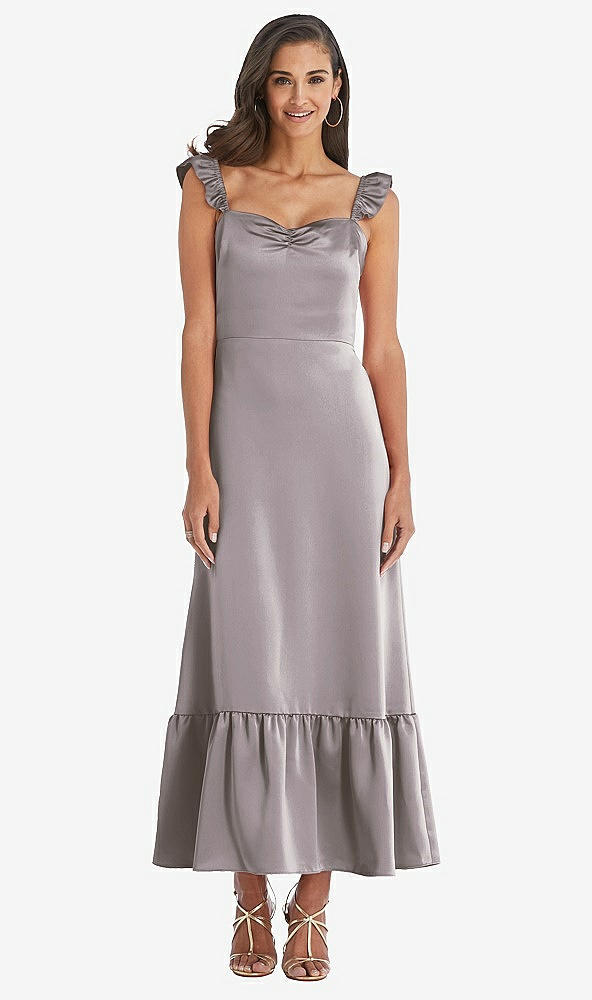 Front View - Cashmere Gray Ruffled Convertible Sleeve Midi Dress