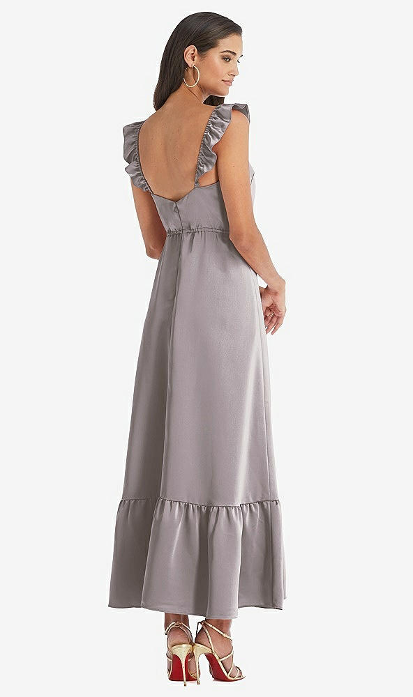 Back View - Cashmere Gray Ruffled Convertible Sleeve Midi Dress