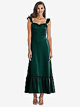 Front View Thumbnail - Evergreen Ruffled Convertible Sleeve Midi Dress
