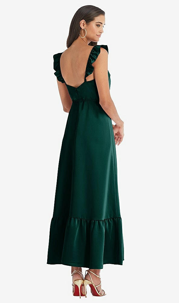Back View - Evergreen Ruffled Convertible Sleeve Midi Dress