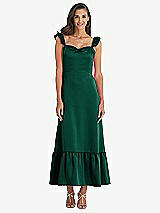 Front View Thumbnail - Hunter Green Ruffled Convertible Sleeve Midi Dress