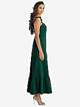 Side View Thumbnail - Hunter Green Ruffled Convertible Sleeve Midi Dress