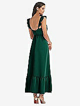 Rear View Thumbnail - Hunter Green Ruffled Convertible Sleeve Midi Dress