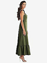 Side View Thumbnail - Olive Green Ruffled Convertible Sleeve Midi Dress