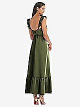 Rear View Thumbnail - Olive Green Ruffled Convertible Sleeve Midi Dress