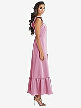 Side View Thumbnail - Powder Pink Ruffled Convertible Sleeve Midi Dress
