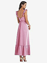 Rear View Thumbnail - Powder Pink Ruffled Convertible Sleeve Midi Dress